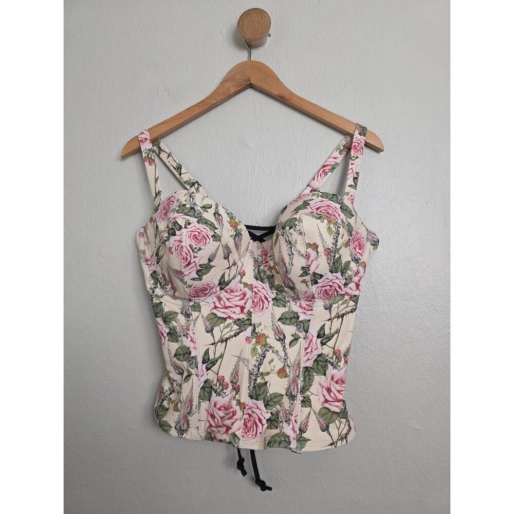 TA3 Lushy Bustier Underwire Swim Top Thorny Rose Floral - XL Cup H/I NWOT